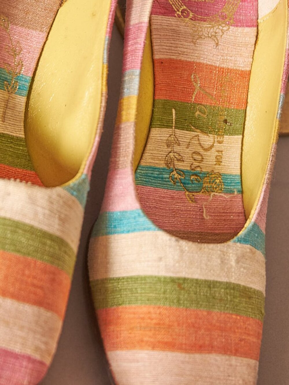 1950s Striped Pastel Linen Pumps Heels Petite